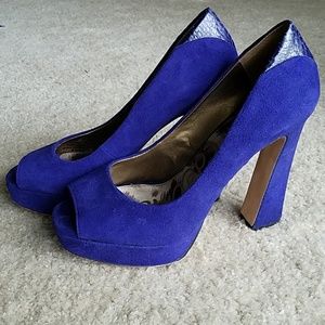 Sam Edelman suede platform open toe angled heels